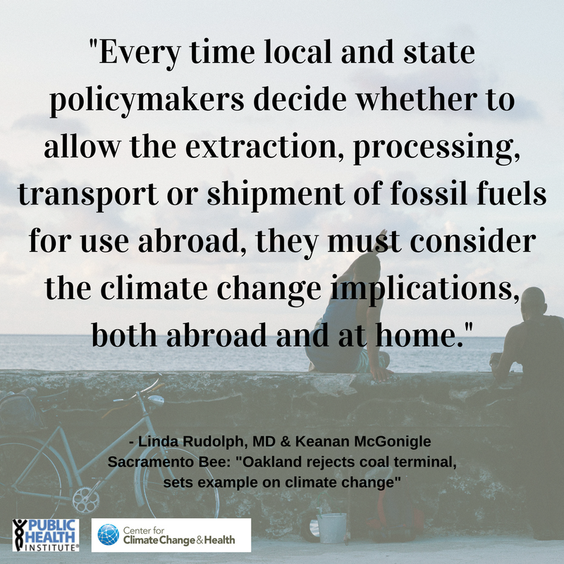 "Every time local and state policymakers decide wheter to allow the extraction, processing, transport or shipment of fossil fuels for use abroad, they must consider the climate change implications, both abroad and at home."