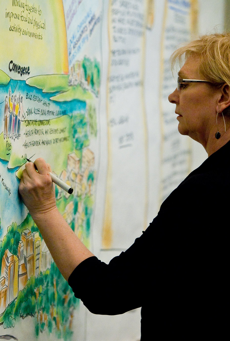 woman writing on journey map