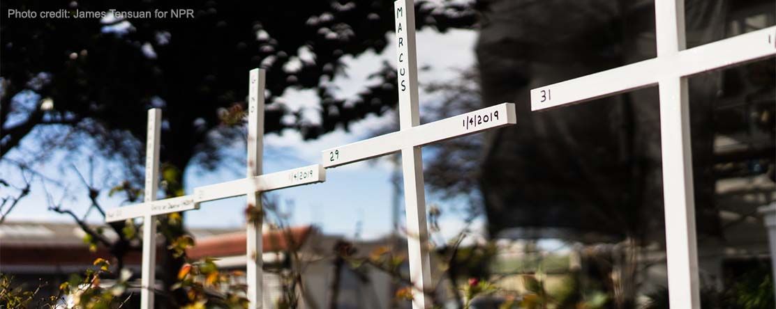 Memorial crosses for homicide victims are erected in Oakland, CA | James Tensuan for NPR