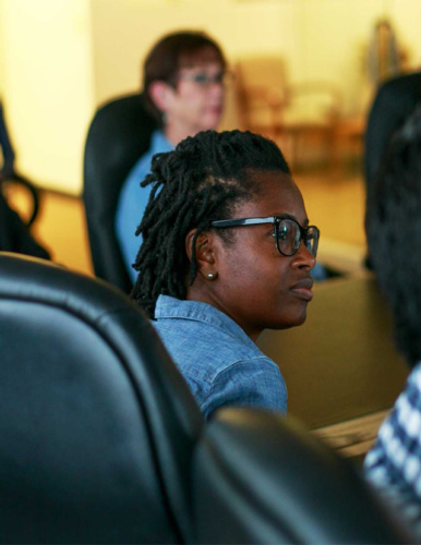 woman at conference table