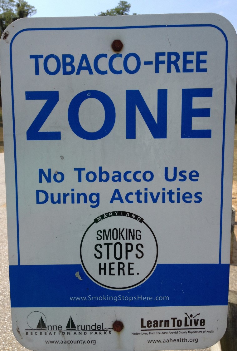 "Tobacco free zone" sign