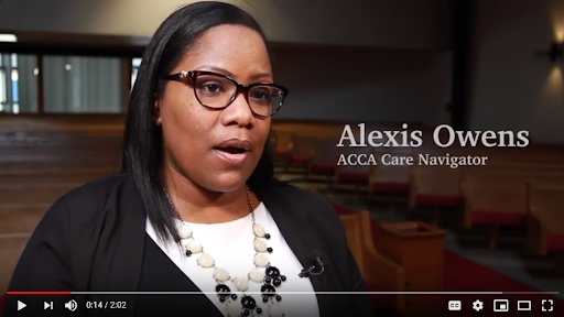 Screengrab from the ACCA video, "Choose to Prepare: Alexis Owens' Story." Image of Alexis Owens, talking to camera.