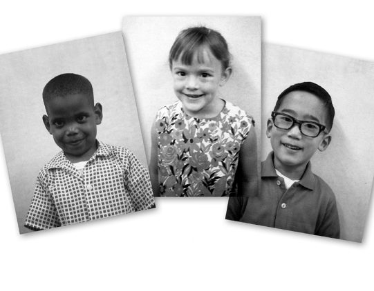 Pictures of three kids in the 1960s who participated in the CHDS study