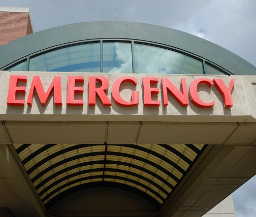 "Emergency" sign outside a hospital ER entrance