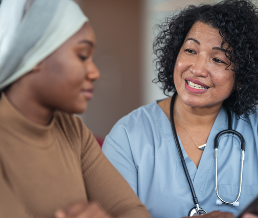 Cancer patient with doctor