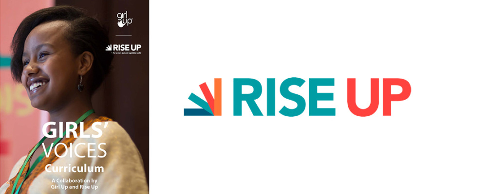 image: girl smiling and 'Rise Up' program logo