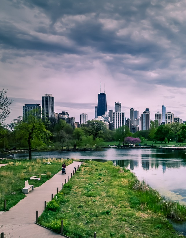 City landscape with river