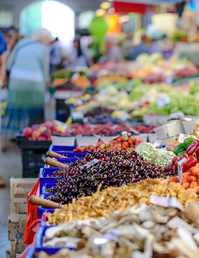 Shoppers at an indoor market