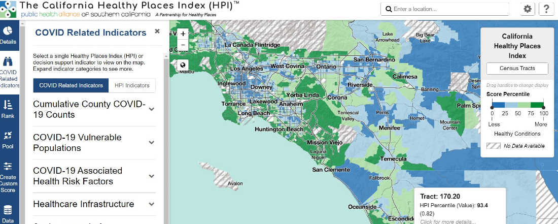 a segment from the Healthy Places Index map