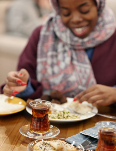 Woman eating at a restaurant