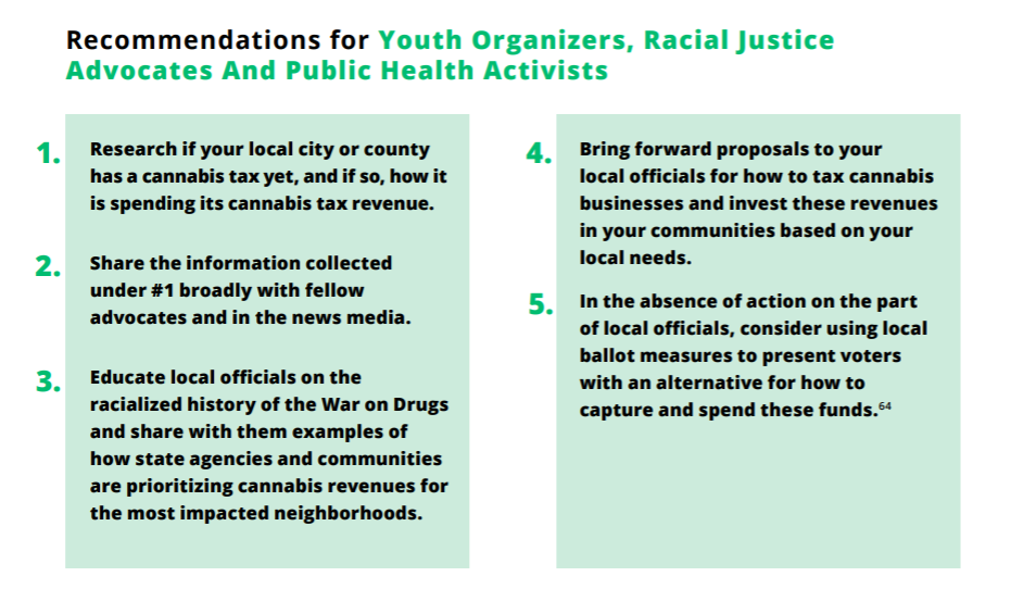 California Cannabis Tax Revenues: A Windfall for Law Enforcement or an Opportunity for Healing Communities? - Recommendations for youth organizers, racial justice advocates and public health activists