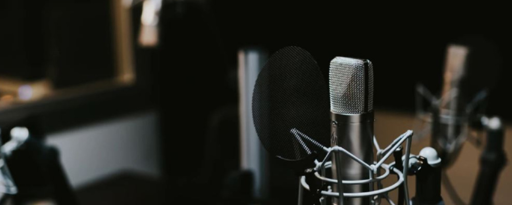 a microphone on a desk