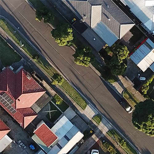 aerial shot of homes on a street