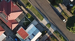 aerial shot of homes on a street