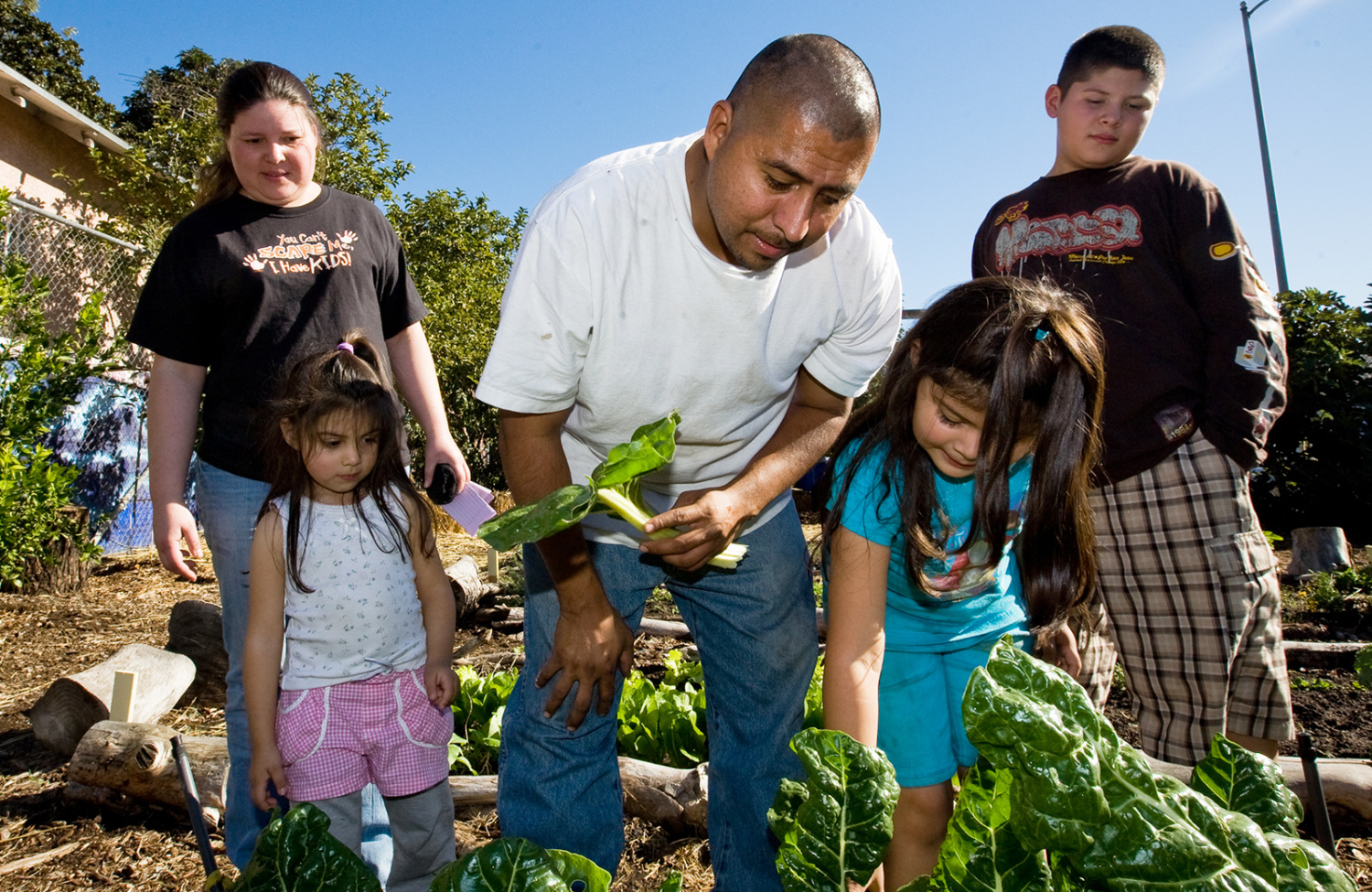 Family in community garden