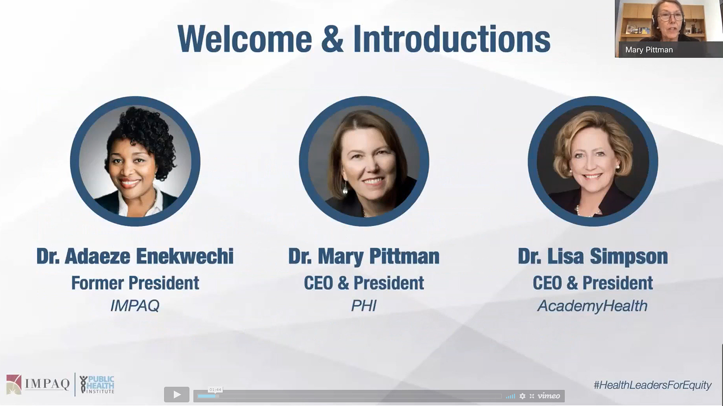 video screenshot of Dr. Adaeze Enekweki, Dr. MAy Pittman, and Dr. Lisa Simpson