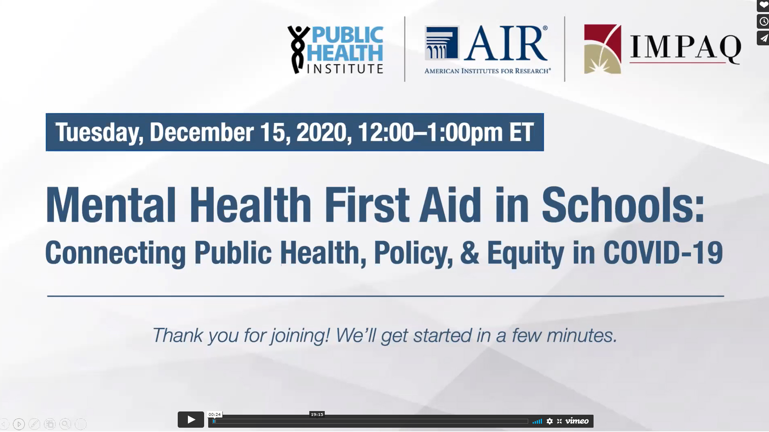 Mental Health First Aid in Schools: Connecting Public Health, Policy, & Equity in COVID-19
