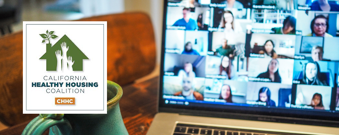 CHHC logo and laptop with virtual meetings