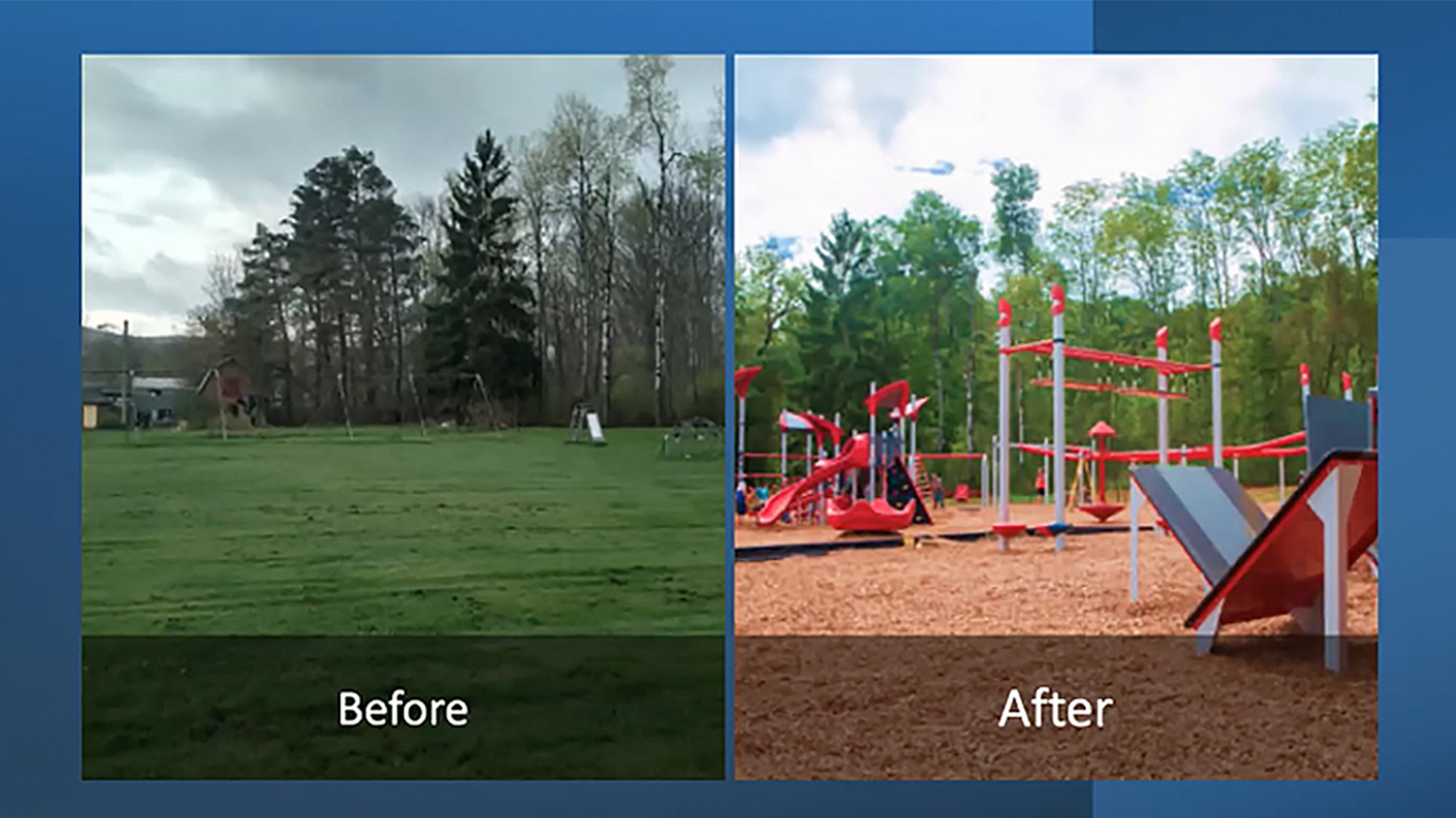 a before and after image of a park and a playground