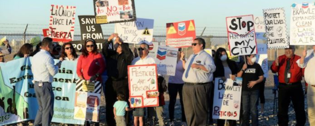 a crowd of protesters with colorful signs