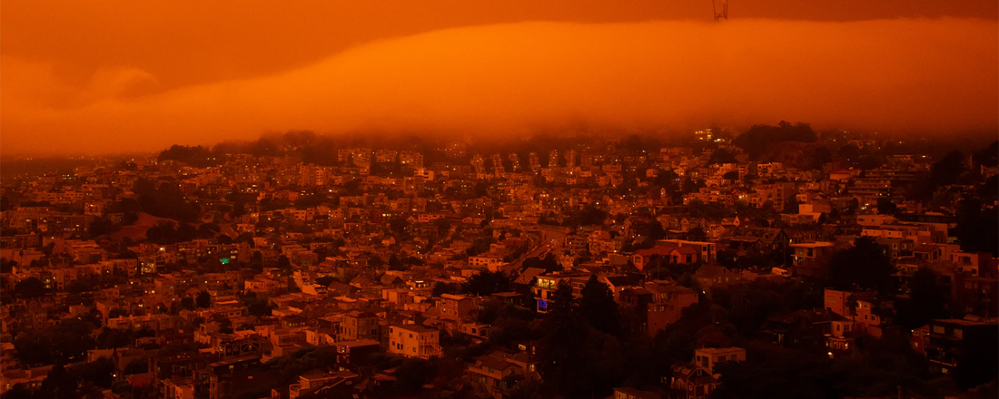 Wildfire smoke over a city