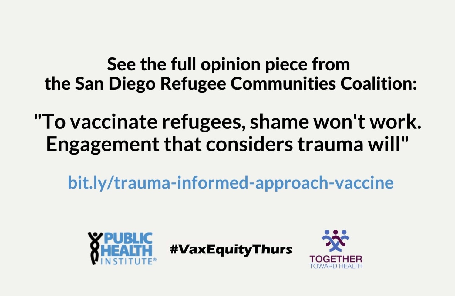 See the full opinion piece from the San Diego Refugee Communities Coalition: "To vaccinate refugees, shame won't work. Engagement that considers trauma will" bit.ly/trauma-informed-approach-vaccine