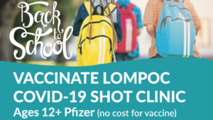 a flyer advertising a LOMPOC back-to-school vaccination event