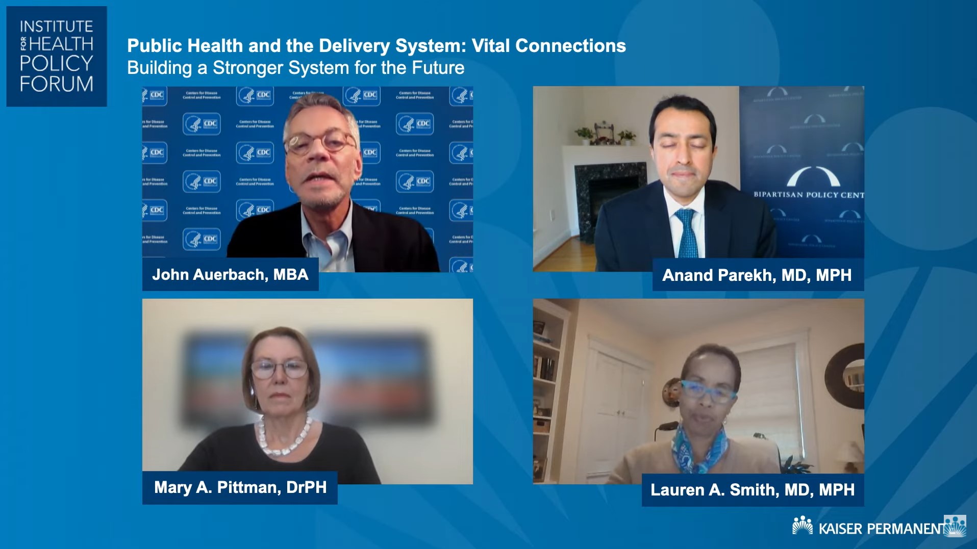 Screenshot of virtual forum Public Health and the Delivery System Vital Connections Pt 2