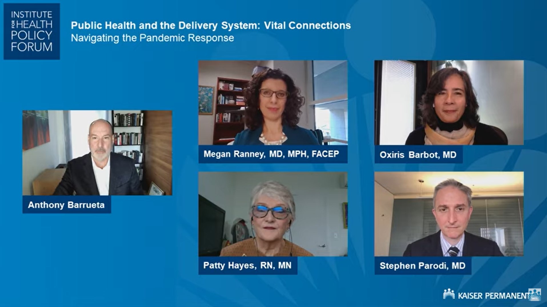 Screenshot of virtual forum Public Health and the Delivery System: Vital Connections