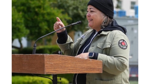 Genoveva Islas speaking at HERJF rally in Sacramento