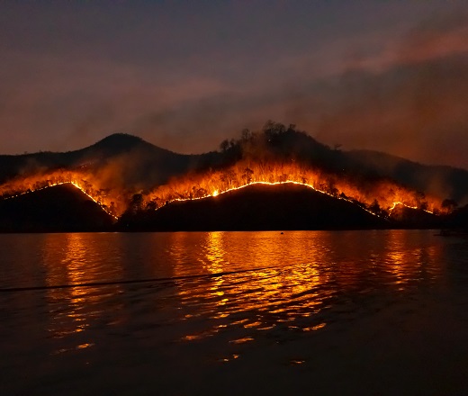 wildfire at a lake