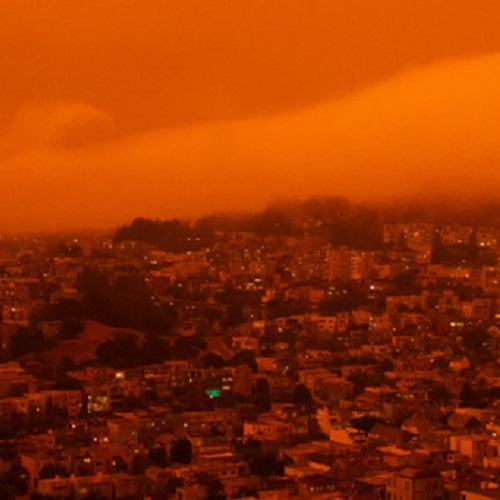 City covered with smoke and smog