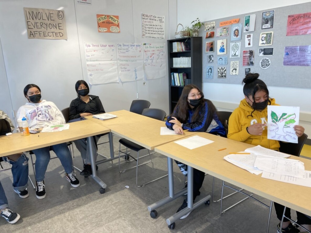 Young leaders share their “problem trees” during a group training in Oakland, California.