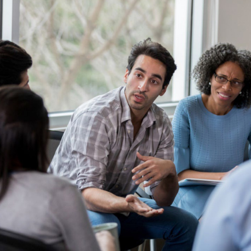 group of people talking