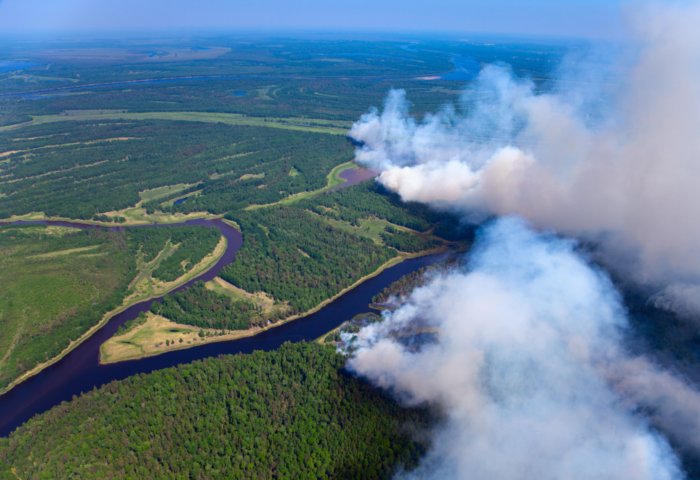 Aerial view of wildfire smoke