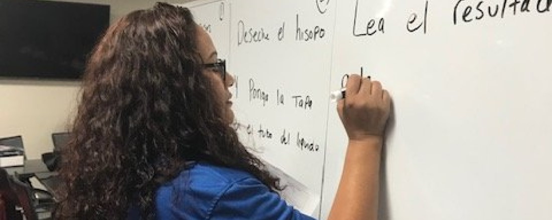 community partner shown writing on a white board