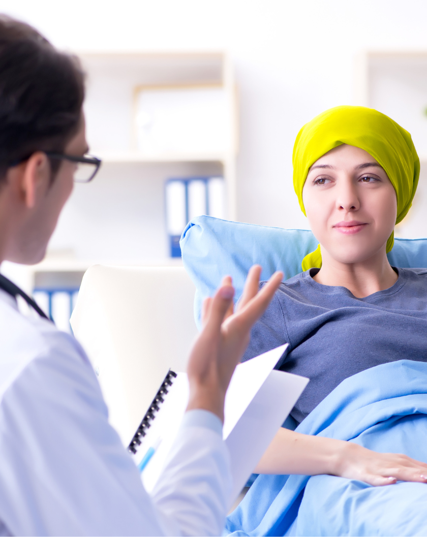 Cancer patient speaking with a doctor for a medical consultation