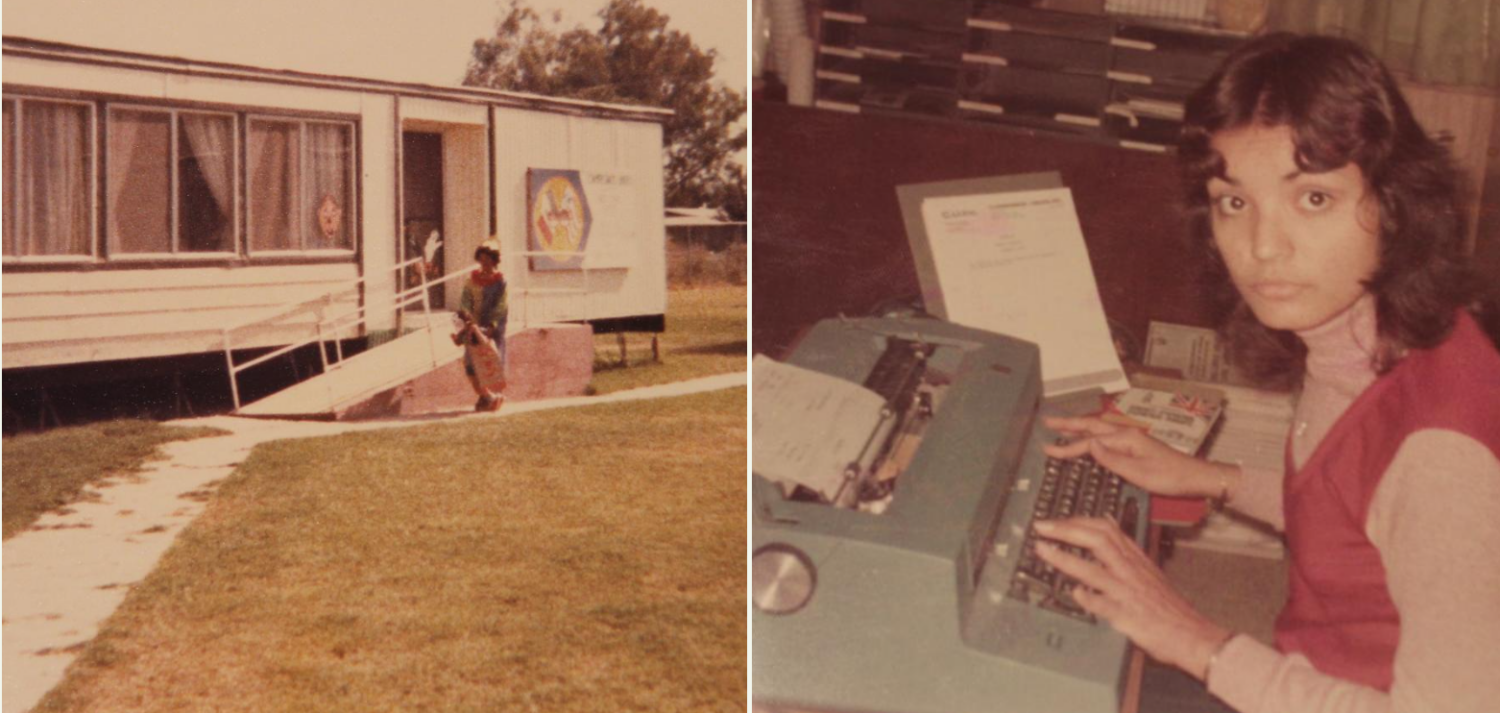Trailer where Campesinos Unidos, Inc. used to hold programs for kids and childcare (left); Guadalupe Soto worked as an executive assistant for Campesinos Unidos Inc., (right)