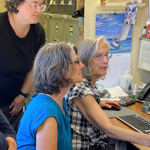 Barbara Cohn and other researchers working in lab
